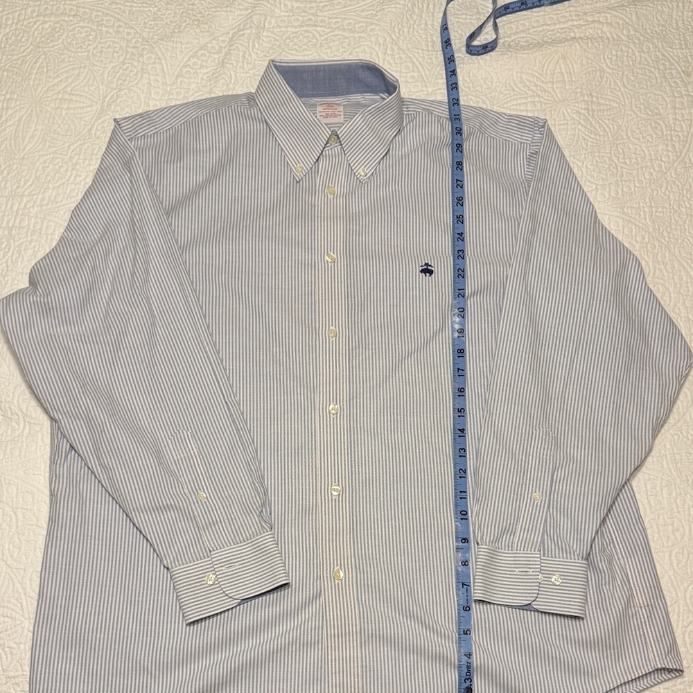 Brooks Brothers Men's Blue and White Pinstripe Shirt